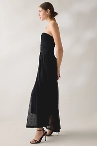 NIA Beverly Ruched Strapless Maxi Dress