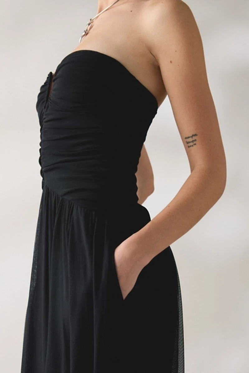 NIA Beverly Ruched Strapless Maxi Dress