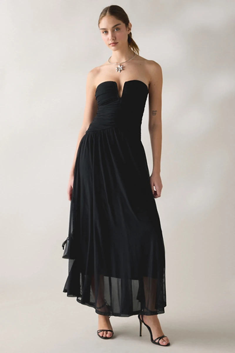 NIA Beverly Ruched Strapless Maxi Dress