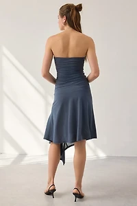 NIA Sabela Asymmetric Hanky Hem Strapless Midi Dress