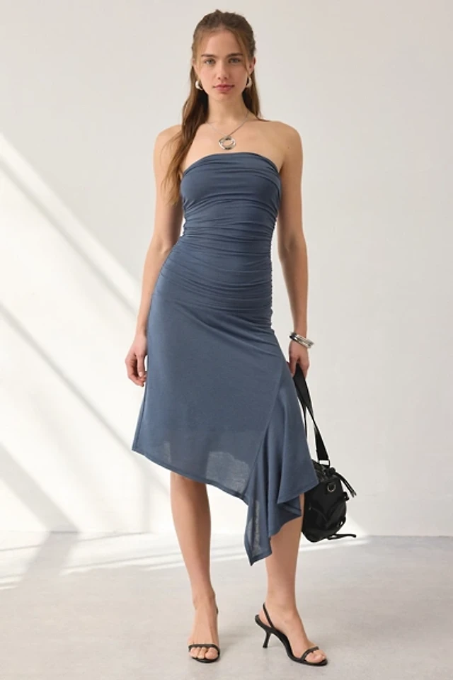 bhldn flamenco hem asymmetrical midi dress Flamenco-Hem Asymmetrical Midi Dress