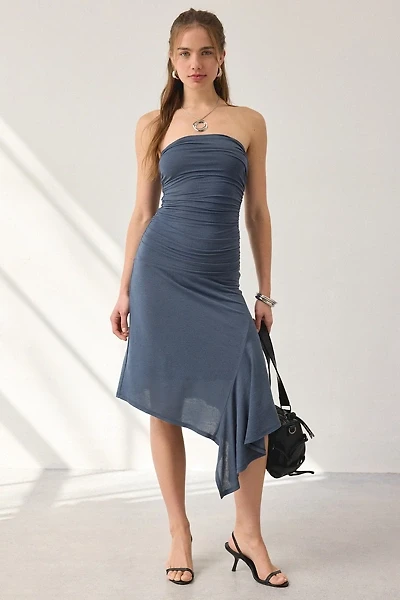 NIA Sabela Asymmetric Hanky Hem Strapless Midi Dress