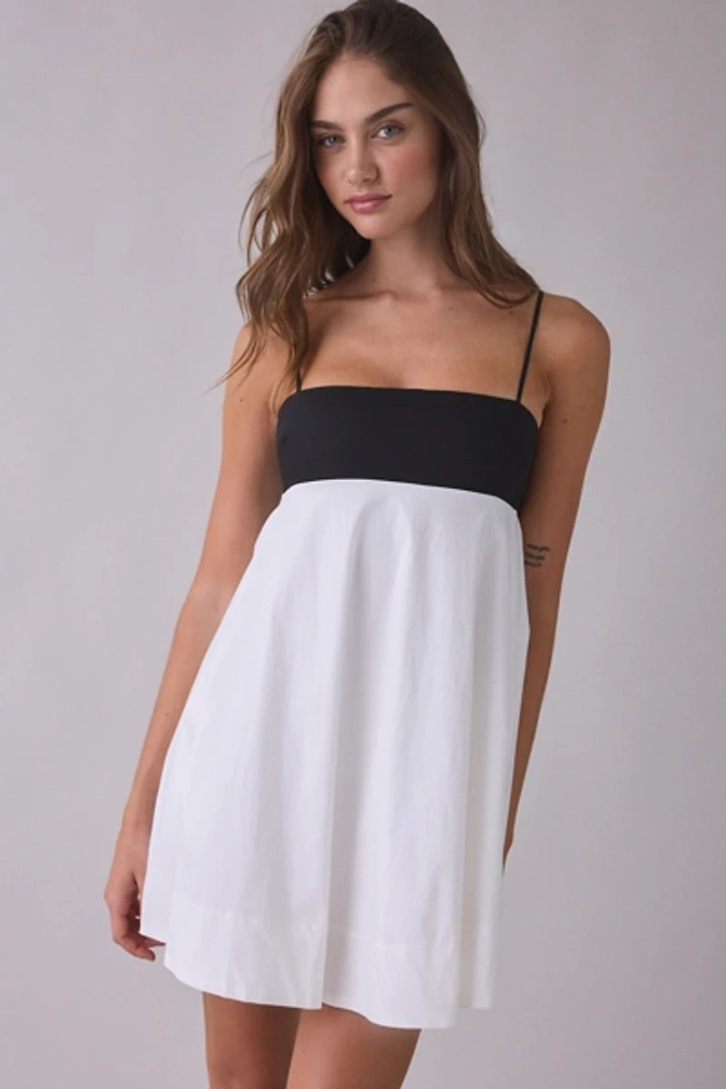 NIA Girasol Colorblock Spaghetti Strap Babydoll Mini Dress