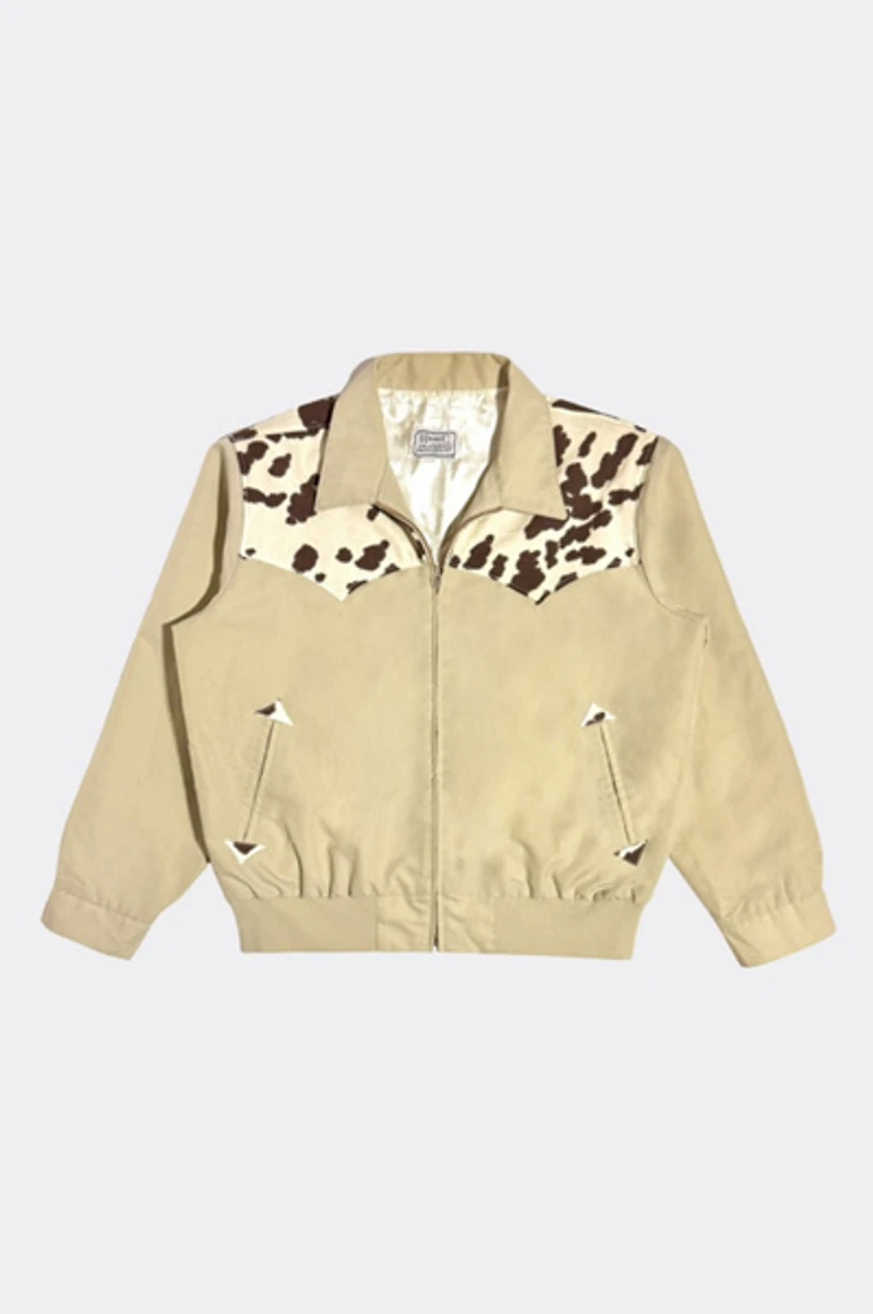 Vintage 1970's H Bar C Cow Print Yoke Western Bomber Jacket