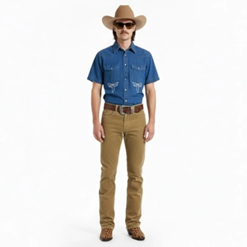 Vintage 1990's Wrangler Chainstitched Western Pearl Snap Denim Shirt