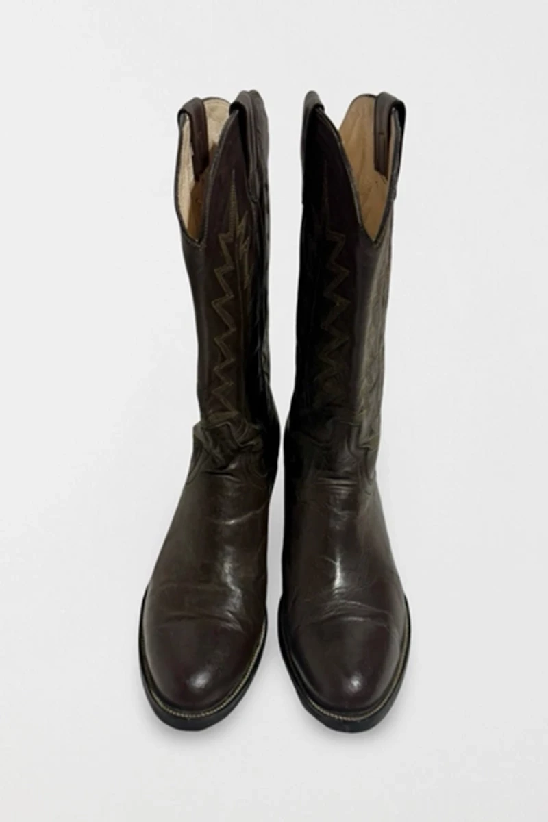 Vintage 1970's Deadstock Custom Embroidered Dark Cowboy Boots