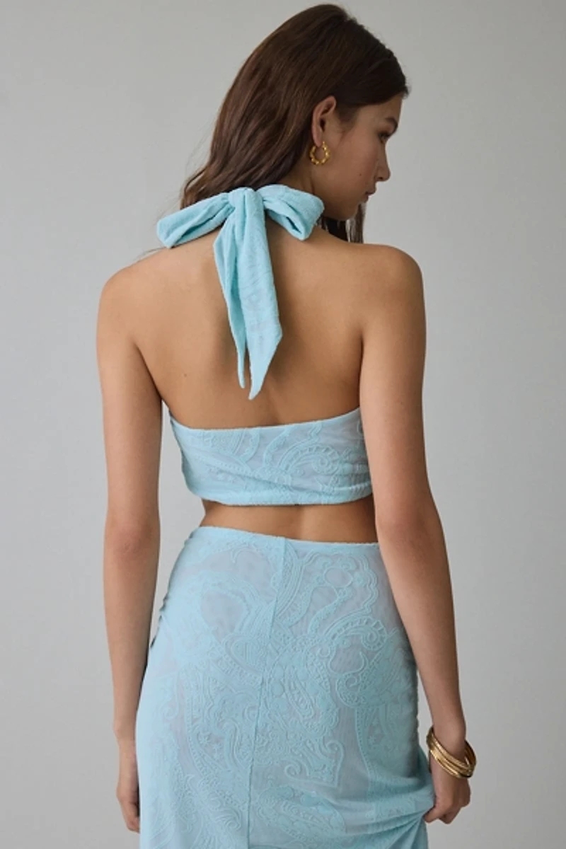 AFRM Lyra Burnout Velvet Paisley Wrap-Around Tie Top