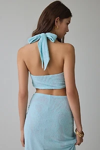 AFRM Lyra Burnout Velvet Paisley Wrap-Around Tie Top
