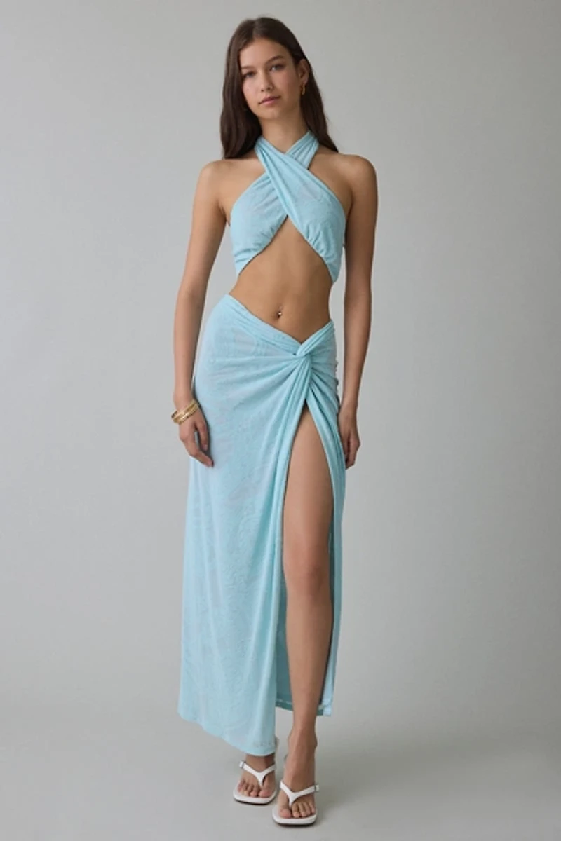 AFRM Lorli Burnout Velvet Paisley Knot-Front Maxi Skirt