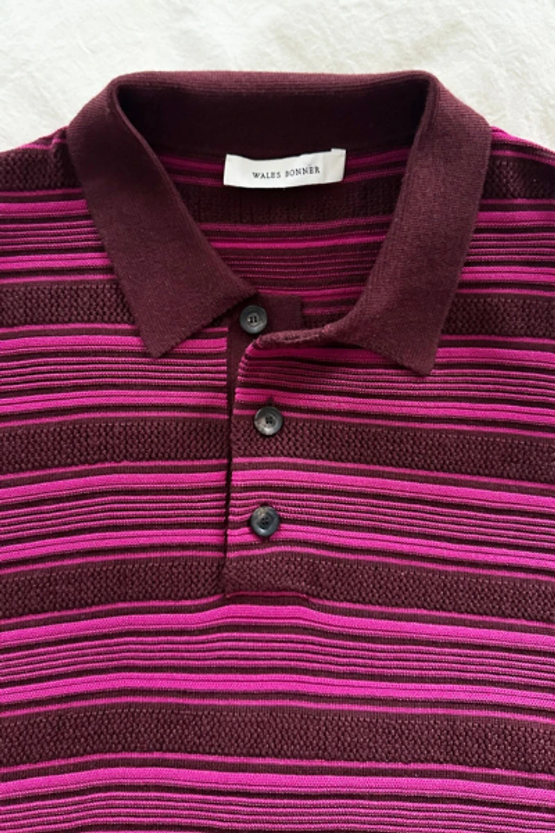 Wales Bonner Burgundy Billie Stripe Knit Polo