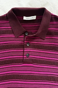 Wales Bonner Burgundy Billie Stripe Knit Polo