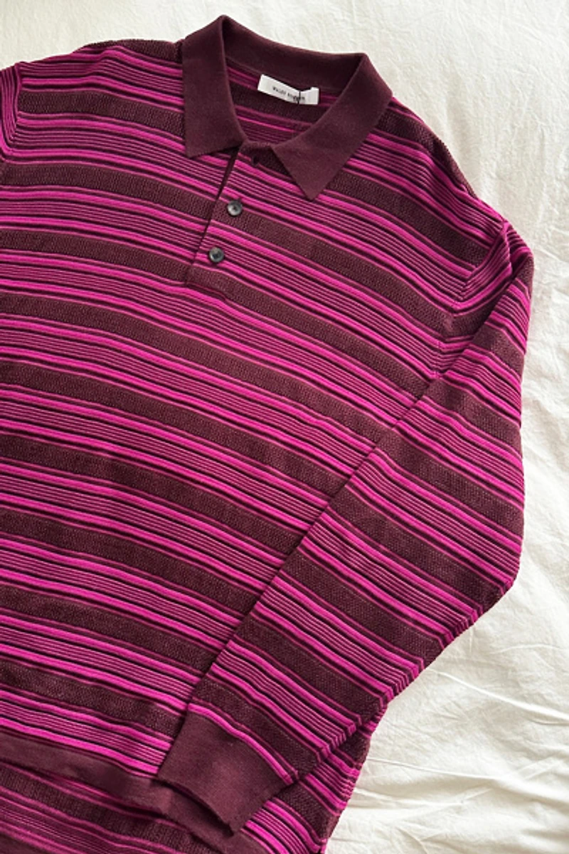 Wales Bonner Burgundy Billie Stripe Knit Polo