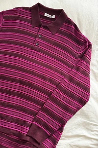 Wales Bonner Burgundy Billie Stripe Knit Polo