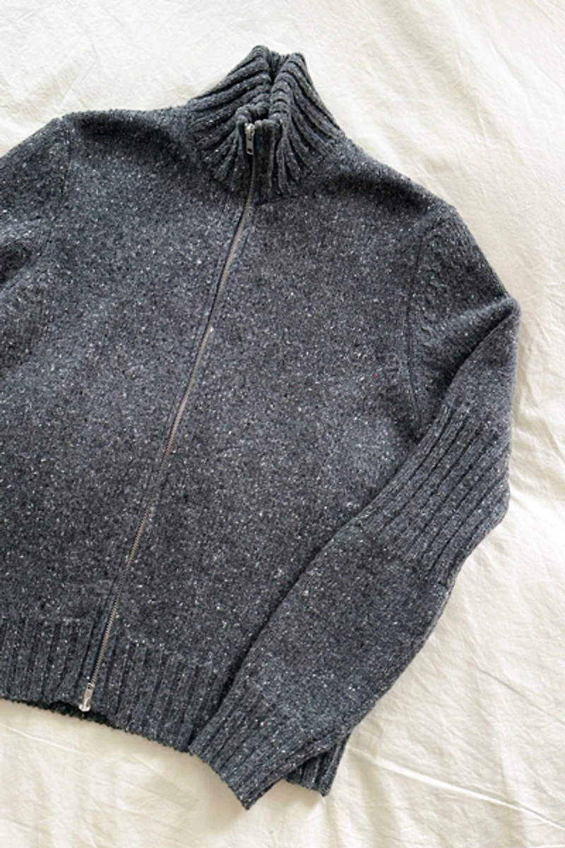 YMC Donegal Wool Ribbed Grey Zip Sweater