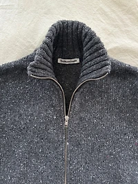 YMC Donegal Wool Ribbed Grey Zip Sweater