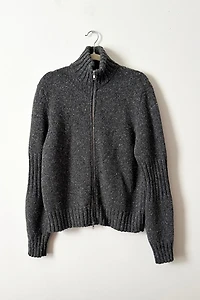 YMC Donegal Wool Ribbed Grey Zip Sweater