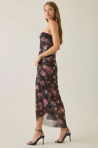 AFRM Alfie Java Snake Floral Semi-Sheer Mesh Strapless Maxi Dress