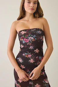 AFRM Alfie Java Snake Floral Semi-Sheer Mesh Strapless Maxi Dress