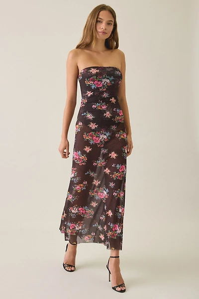 AFRM Alfie Java Snake Floral Semi-Sheer Mesh Strapless Maxi Dress