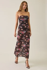 AFRM Alfie Java Snake Floral Semi-Sheer Mesh Strapless Maxi Dress