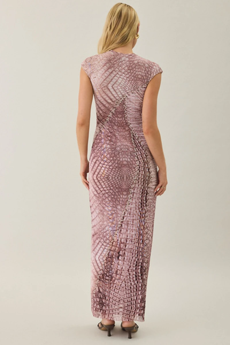 AFRM Mylo Crew Neck Cap Sleeve Mesh Maxi Dress