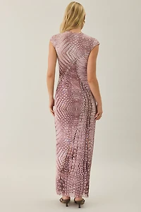 AFRM Mylo Crew Neck Cap Sleeve Mesh Maxi Dress
