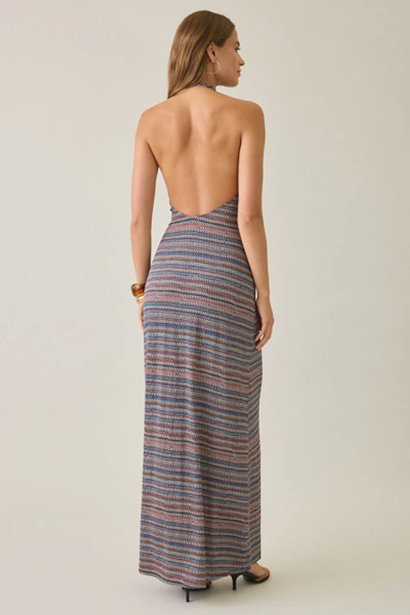 AFRM Huston Chevron Shimmer Knit Halter Maxi Dress