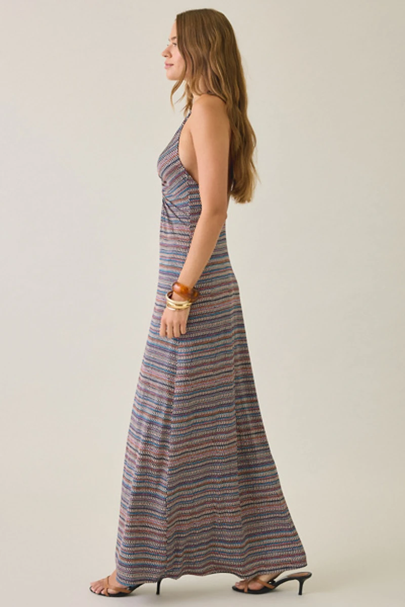 AFRM Huston Chevron Shimmer Knit Halter Maxi Dress