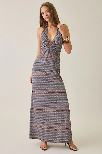 AFRM Huston Chevron Shimmer Knit Halter Maxi Dress