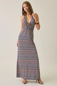 AFRM Huston Chevron Shimmer Knit Halter Maxi Dress