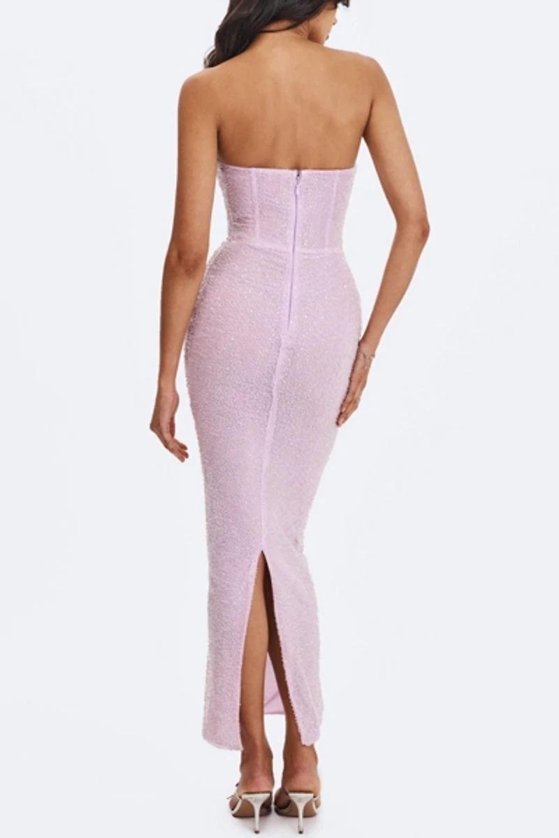 Miss Circle Raylee Beaded Mesh Strapless Maxi Dress