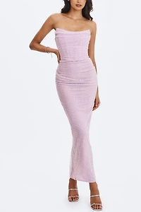 Miss Circle Raylee Beaded Mesh Strapless Maxi Dress