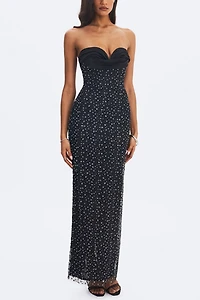 Miss Circle Preslie Satin & Crystal Mesh Maxi Dress