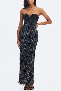 Miss Circle Preslie Satin & Crystal Mesh Maxi Dress