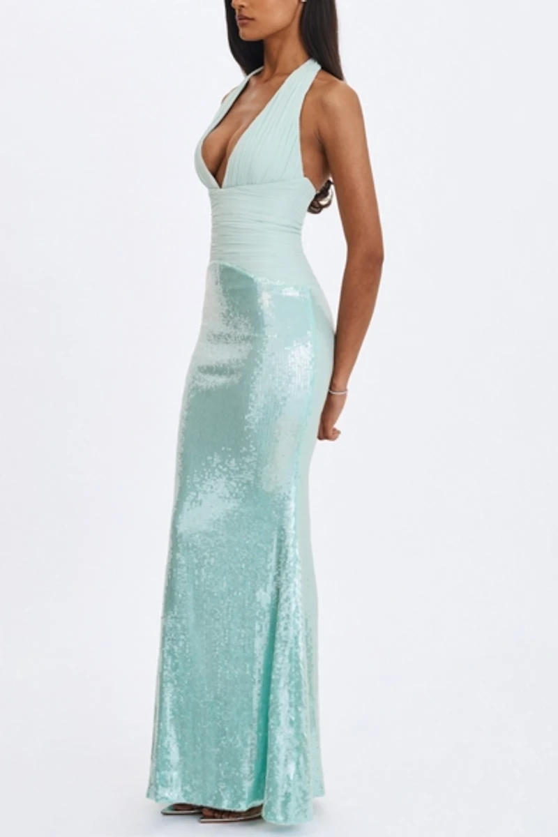 Miss Circle Wendale Sequin Plunging Mermaid Maxi Dress
