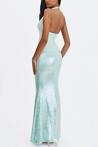Miss Circle Wendale Sequin Plunging Mermaid Maxi Dress