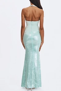 Miss Circle Wendale Sequin Plunging Mermaid Maxi Dress