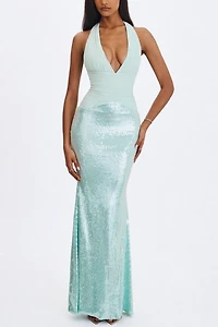 Miss Circle Wendale Sequin Plunging Mermaid Maxi Dress