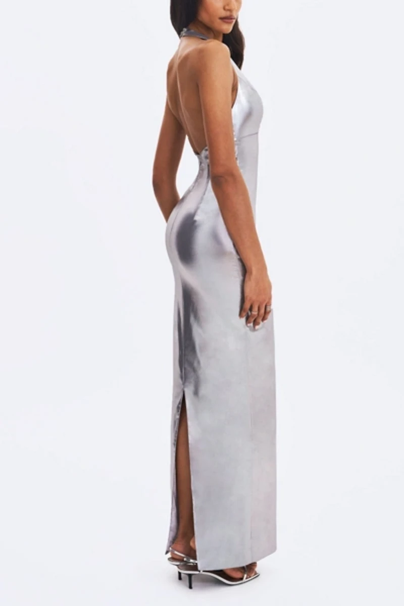 Miss Circle Valeska Foil Plunging Maxi Dress