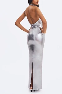 Miss Circle Valeska Foil Plunging Maxi Dress