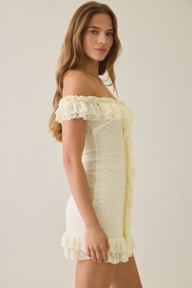 Kimchi Blue Feels Right Ruffle Lace Off-The-Shoulder Mini Dress