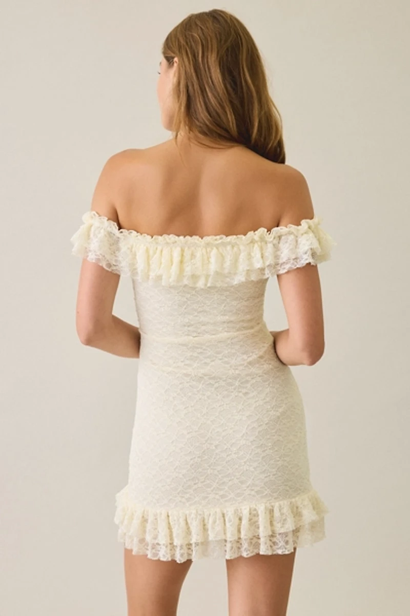 Kimchi Blue Feels Right Ruffle Lace Off-The-Shoulder Mini Dress