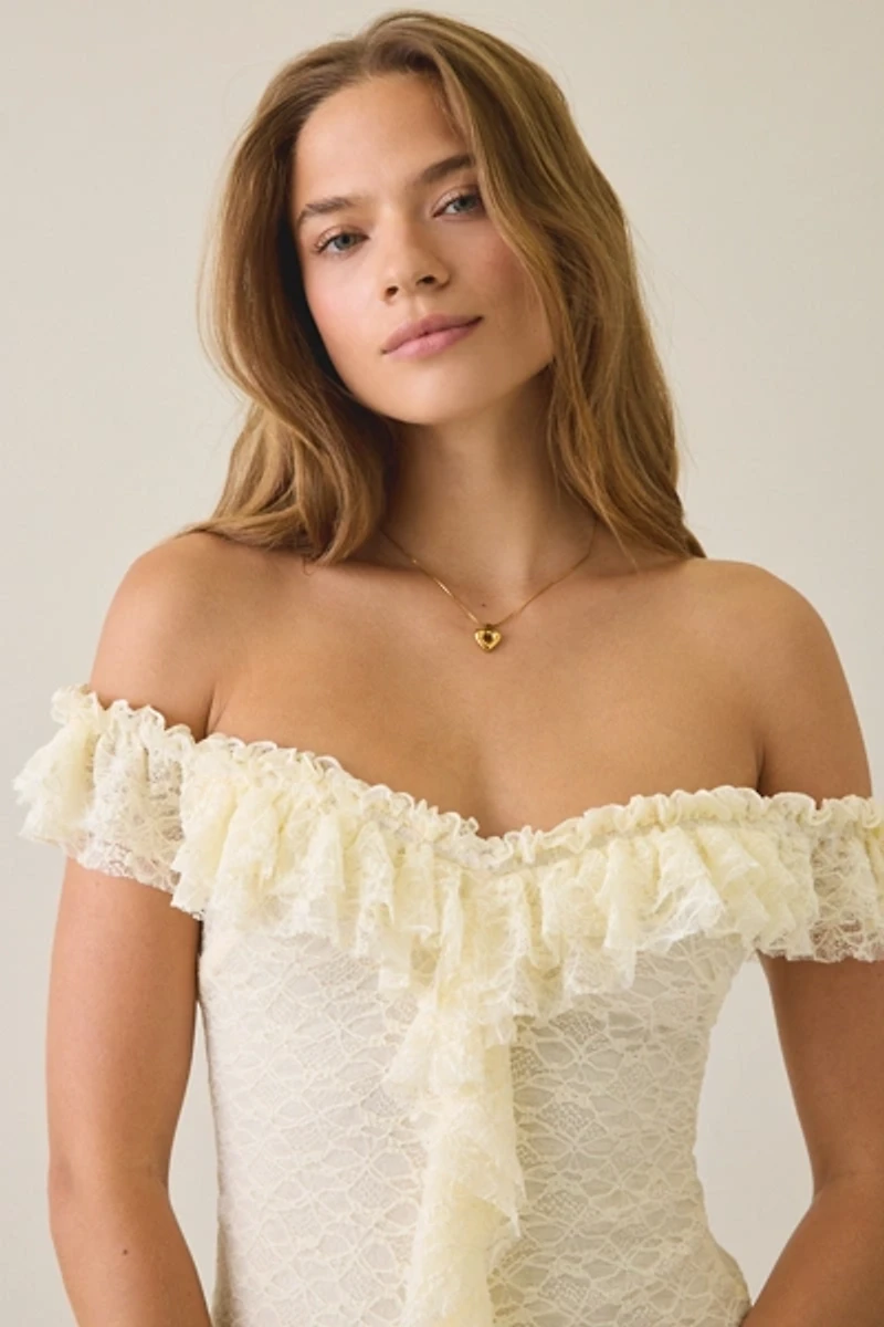Kimchi Blue Feels Right Ruffle Lace Off-The-Shoulder Mini Dress