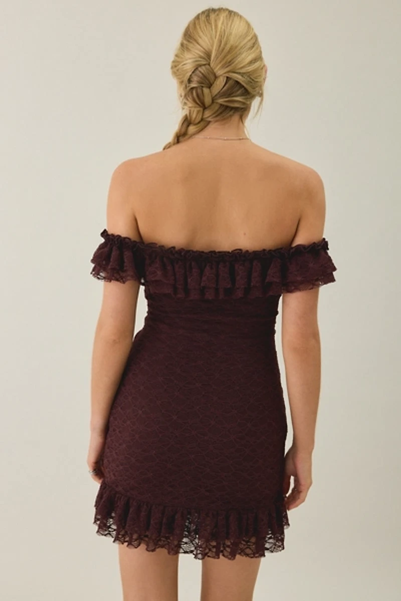 Kimchi Blue Feels Right Ruffle Lace Off-The-Shoulder Mini Dress