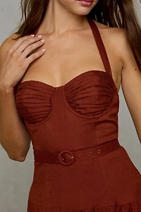 ASTR The Label Karinka Belted Drop Waist Halter Midi Dress
