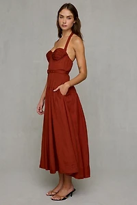 ASTR The Label Karinka Belted Drop Waist Halter Midi Dress