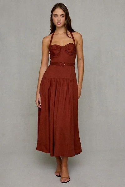 ASTR The Label Karinka Belted Drop Waist Halter Midi Dress