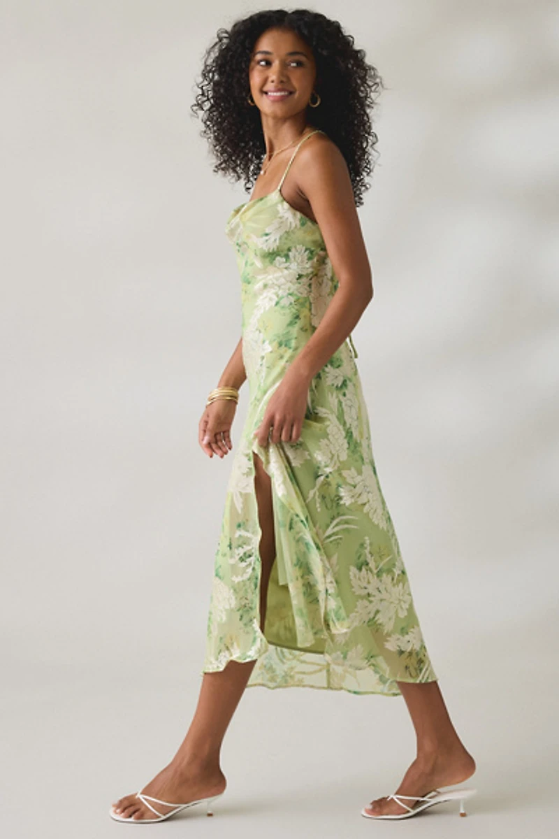 ASTR The Label Gaia Cowl Neck Satin Midi Dress