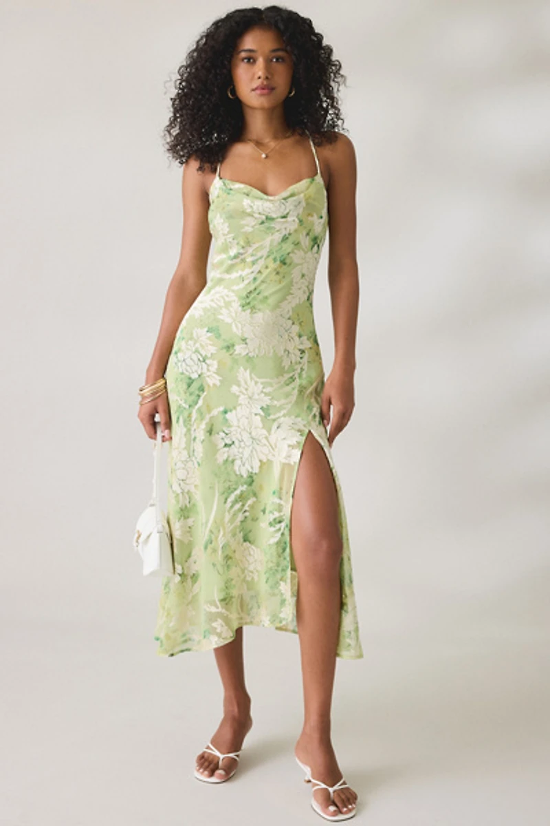 ASTR The Label Gaia Cowl Neck Satin Midi Dress