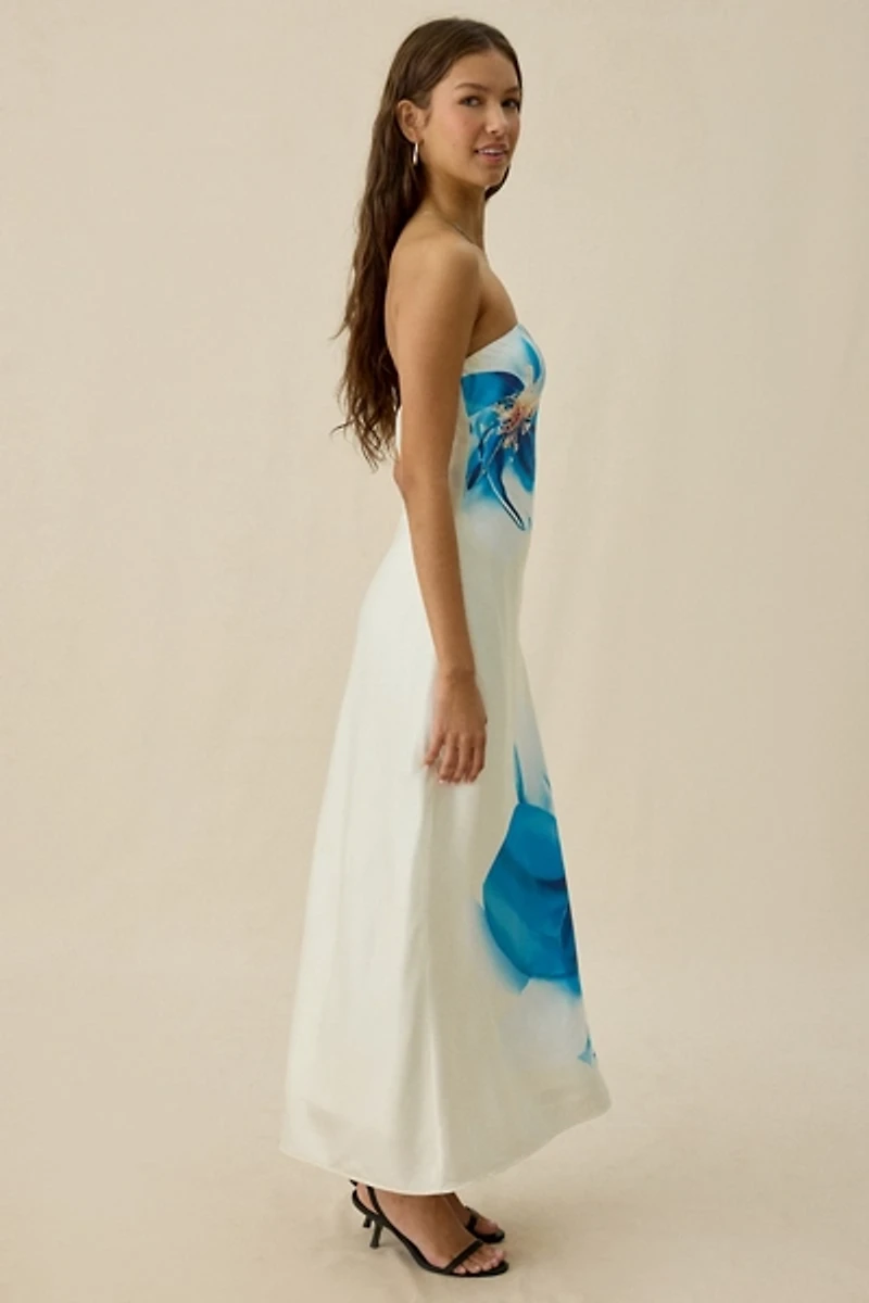 ASTR The Label Annabeth Orchid Satin Strapless Maxi Dress